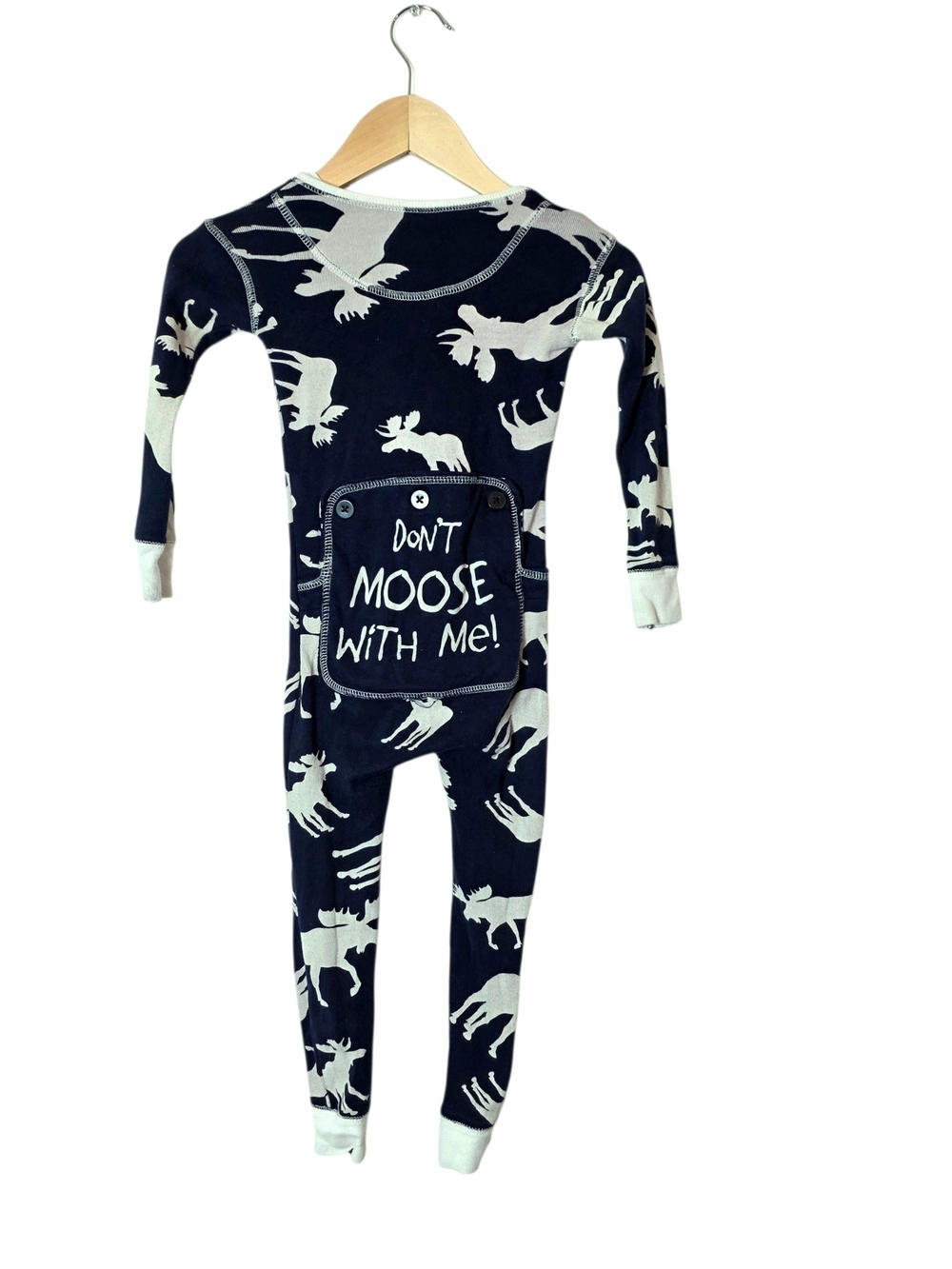 Lazy One Kids Flapjack Pajamas One Piece 3T Navy Blue Don't Moose With Me